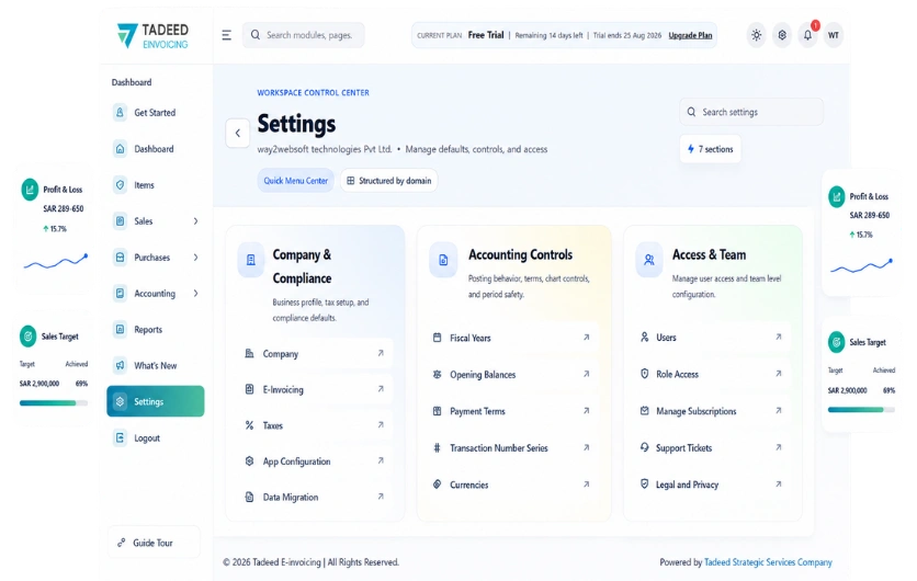 Tadeed Settings and Administration Dashboard
